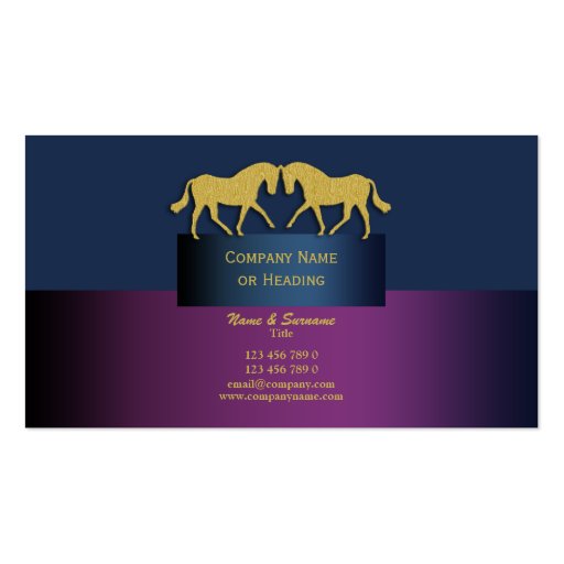 Horse business marketing blue purple gold business card (front side)