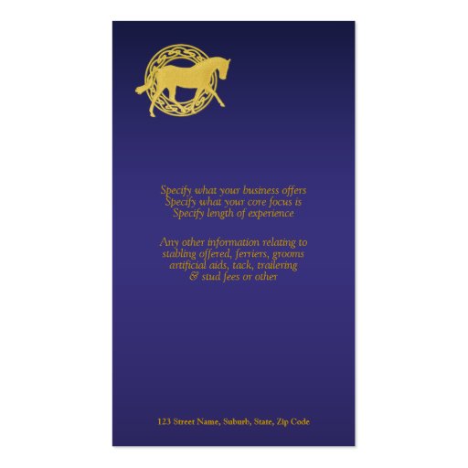 Horse business marketing business card (back side)
