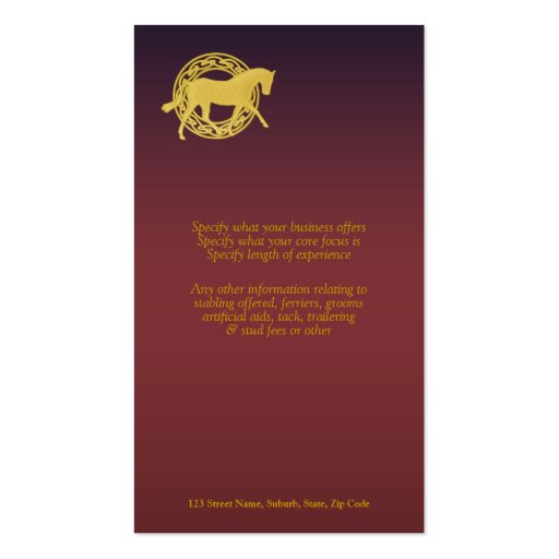 Horse business marketing business card template (back side)