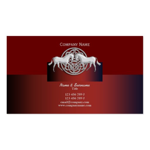 Horse business marketing celtic red black white business card template (front side)