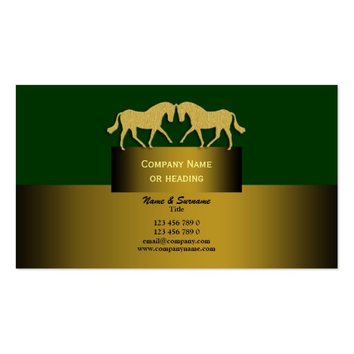 Horse business marketing gold green business cards (front side)