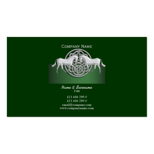 Horse business marketing green white celtic business card templates (front side)