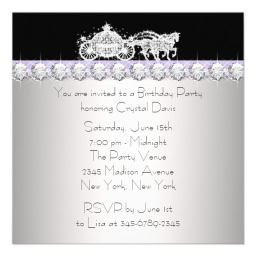 Horse Carriage Lavender Princess Birthday Party Announcement