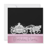 Horse Carriage Pink Black Princess Birthday Party zazzle_invitation