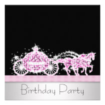 Horse Carriage Pink Black Princess Birthday Party invitations
