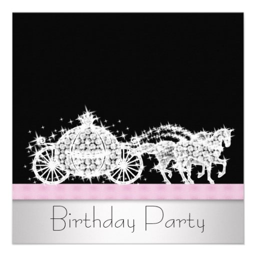 Horse Carriage Pink Black Princess Birthday Party Personalized Invite