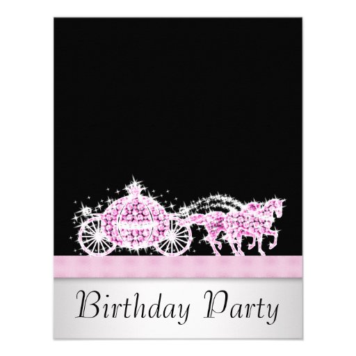 Horse Carriage Pink Black Princess Birthday Party Invite