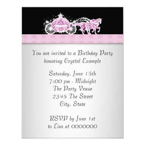 Horse Carriage Pink Black Princess Birthday Party Invite