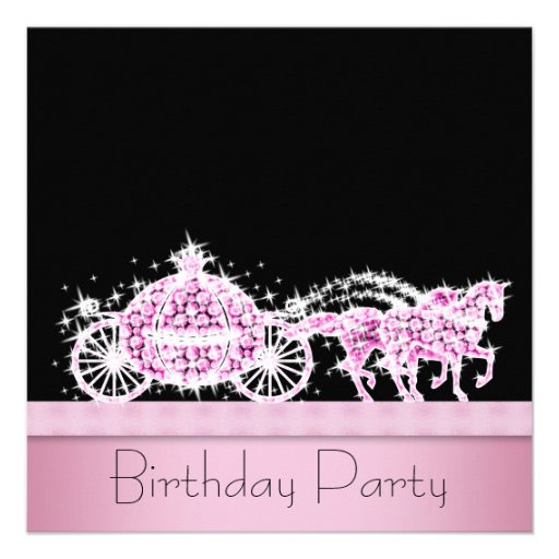 Horse Carriage Pink Black Princess Birthday Party Personalized Invite