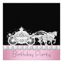 Horse Carriage Pink Princess Birthday Party invitations