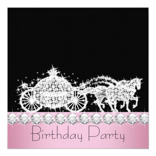 Horse Carriage Pink Princess Birthday Party Custom Invitation (front side)