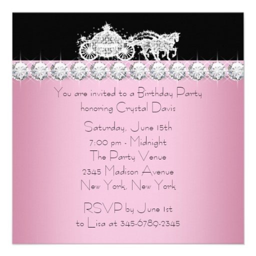 Horse Carriage Pink Princess Birthday Party Custom Invitation
