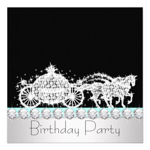 Horse Carriage Teal Blue Princess Birthday Party Personalized Invites