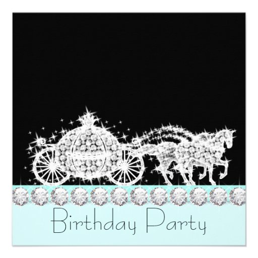 Horse Carriage Teal Blue Princess Birthday Party Personalized Announcement