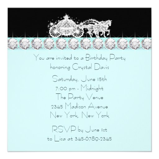 Horse Carriage Teal Blue Princess Birthday Party Personalized Announcement