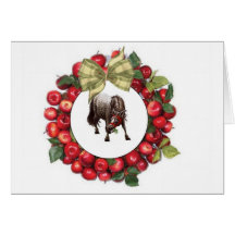 Horse Christmas Apple Wreath Card