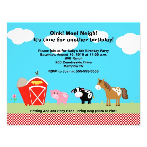 Horse, Cow & Pig Barnyard Birthday Invitations
