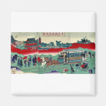 Horse drawn carriage on railroad tracks Ukiyoe Magnet