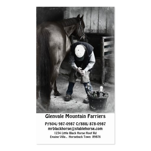 Horse Farrier Services - Hoof Trim and Shoe Business Card (front side)