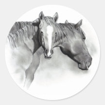 HORSE: FOAL: PENCIL ART: REALISM ROUND STICKERS