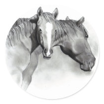 HORSE: FOAL: PENCIL ART: REALISM ROUND STICKERS