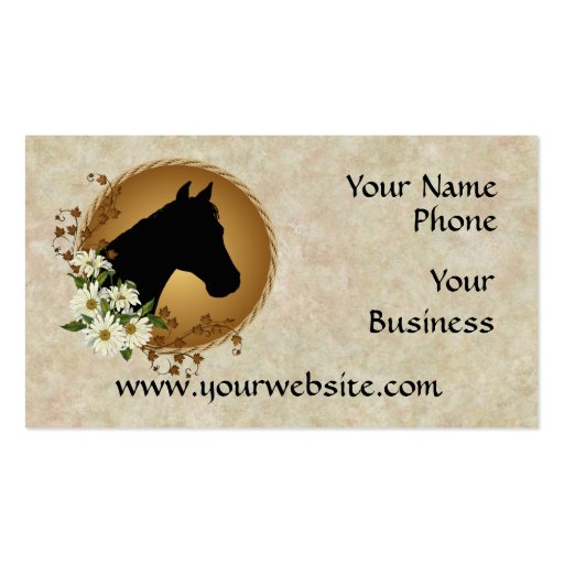 Horse Head Silhouette & Daisies Biz Cards Business Cards (front side)