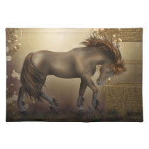 horse in a roses garden place mat