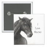HORSE IN PENCIL: REALISM: HORSE LOVERS BUTTONS
