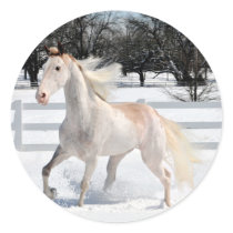 Horse in Snow Round Stickers