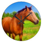 Horse In The Countryside Round Clock