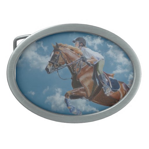 Horse Jumper in the Clouds Belt Buckles