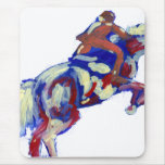 Horse Jumping Abstract Blue White Orange theme Mousepad