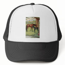 Horse Mare Foal Equestrian Vintage Image Trucker Hat