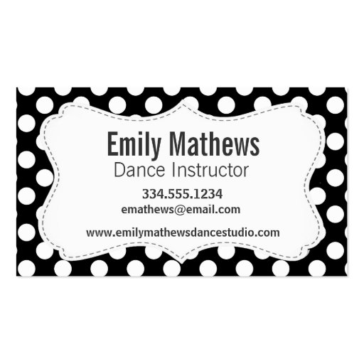 Horse on Black and White Polka Dots Business Card Template (back side)