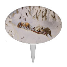 Horse Pulling Sled Through the Woods Cake Toppers