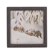 Horse Pulling Sled Through the Woods Premium Jewelry Boxes