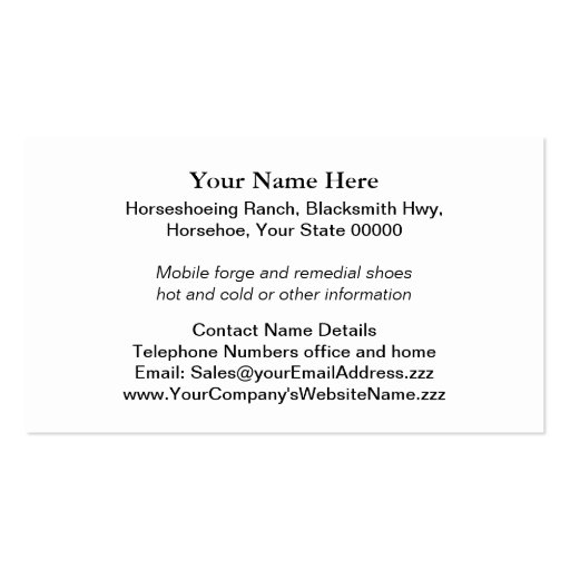 Horse shoeing business card (back side)