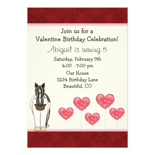 Horse Valentine Birthday Invitation for Girls