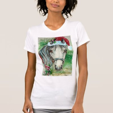 Horse with Santa Hat Holiday Tee Shirt