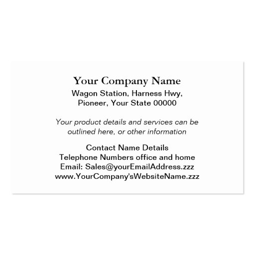 Horsedrawn Wagon business card (back side)