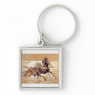 Horses draft to painting Wolves attack Key Chain