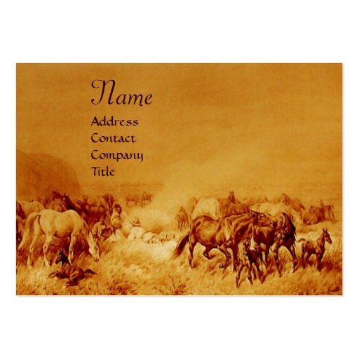 HORSES GRAZING , gold metallic, brown seppia Business Cards