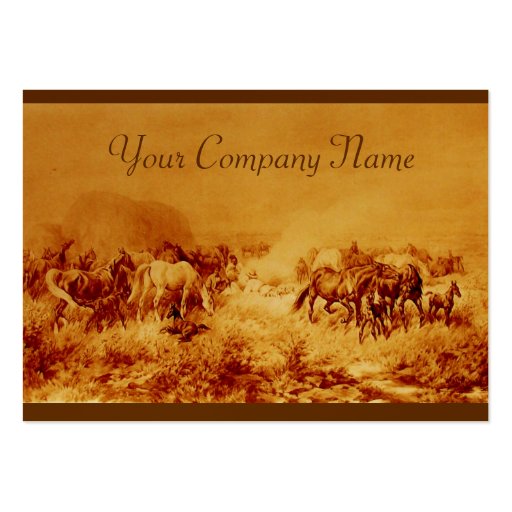 HORSES GRAZING , gold metallic, brown seppia Business Cards (back side)