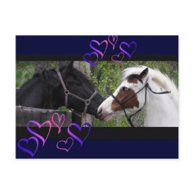 Horses & Hearts Postcards, blue postcard