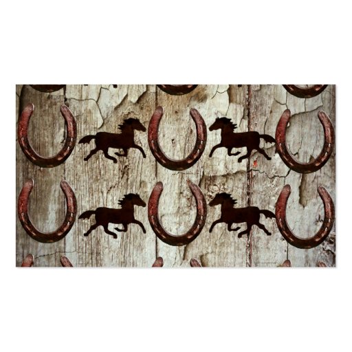 Horses Horseshoes on Barn Wood Cowboy Gifts Business Card Templates (back side)