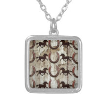 Horses Horseshoes on Barn Wood Cowboy Gifts Pendant
