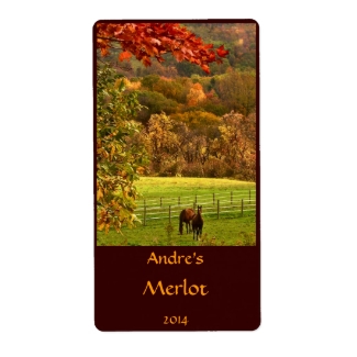 Horses in Autumn Wine Label