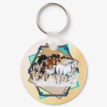 Horses In Snow Keychain by Lotacats Horses In Snow Keychain