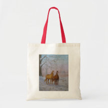 Horses in the Snow Oil Painting by Joanne Casey -  Bag