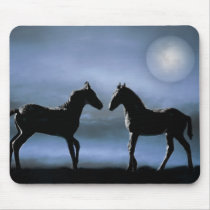 Horses making friends by moonlight mousepad